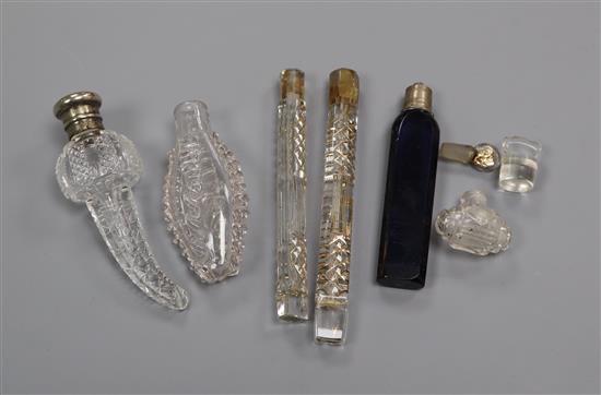 A cut glass scent bottle, Victorian and four others
